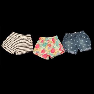 Set of (3) Girls shorts size 4/5 - blue striped, flower pattern and stars